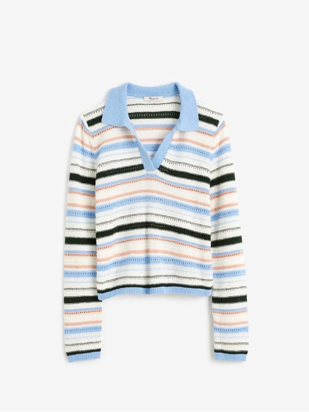 NWT Madewell Textural-Stitch Johnny Collar Polo Sweater Peri Blue Multi Stripe S